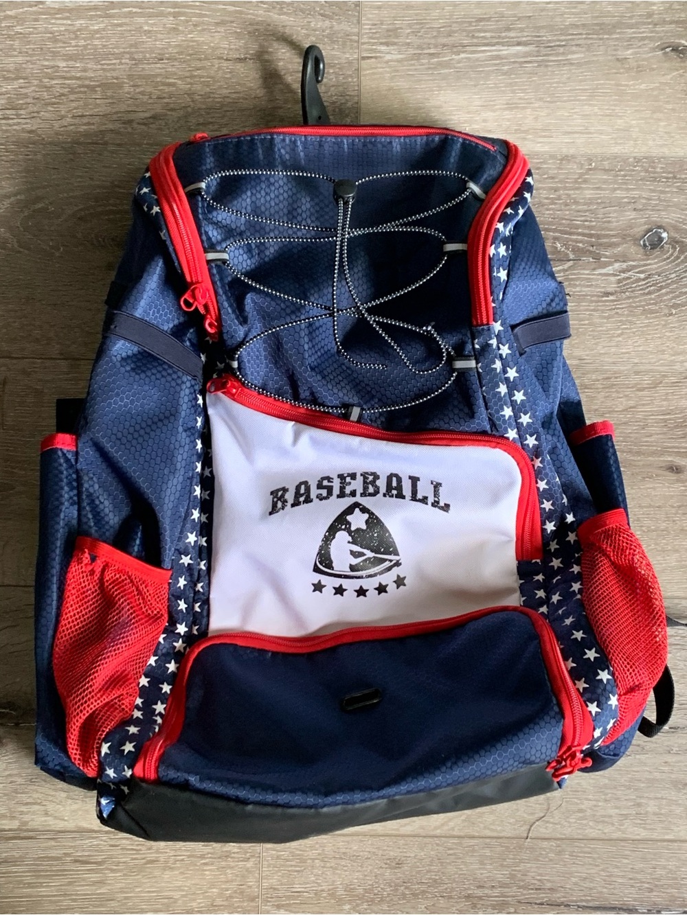 Baseball Bag for Youth & Adult with 4 Bat Sleeves - Navy, Red and White